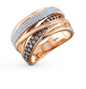 Золотое кольцо с коньячными бриллиантами Московский ювелирный завод Сургут