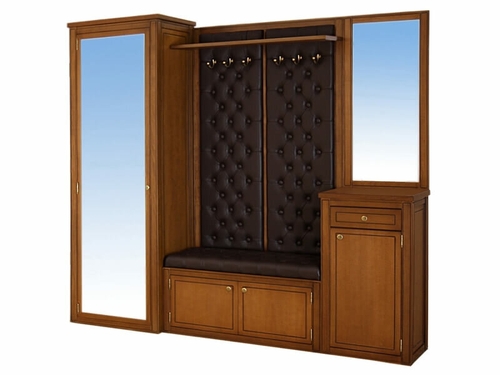 Набор мебели в прихожую «Классика-3»: шкаф, тумба, вешалка и зеркало. Массив дерева или МДФ, экокожа, различные цвета обивки 933329