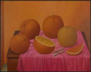 Картина в раме Апельсины, Фернандо Ботеро Ангуло, 108x86, Апельсины, Кухня (еда, напитки), Американская