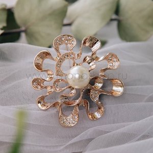 Брошь «Морской цветок» с белой жемчужиной и кристаллами Сваровски 905677
