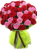 Букет из 65 красных и розовых роз (S4031)
