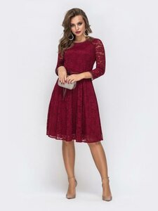 Красное платье из гипюра с расклешенной юбкой Дресса 43038 967125