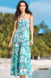 Удлиненное лазурное хлопковое пляжное платье 967175