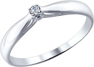 Серебряное помолвочное кольцо SOKOLOV 87010002_s с бриллиантом, размер 16 мм