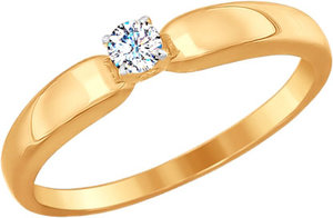 Золотое помолвочное кольцо SOKOLOV 81010243_s с фианитом Swarovski, размер 17,5 мм