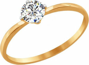 Ювелирное золотое помолвочное кольцо SOKOLOV 81010206_s с фианитом, размер 15,5 мм 922981