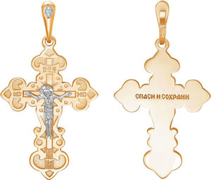 Золотой православный крестик c распятием Ювелирные Традиции KR112-3883 с бриллиантом
