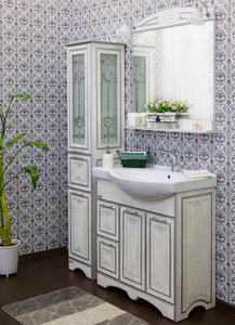 Мебель для ванной Sanflor Адель 82 белая, патина серебро, L (Тумба с раковиной + зеркало)