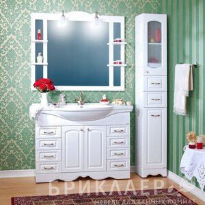 Мебель для ванной Бриклаер Анна 120 белая (Тумба с раковиной + зеркало)