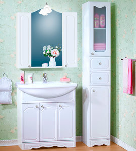 Мебель для ванной Бриклаер Лючия 80 белый глянец (Тумба с раковиной + зеркало)