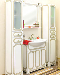 Мебель для ванной Sanflor Каир 75 белая, золотая патина (Тумба с раковиной + зеркало)