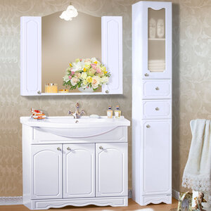 Мебель для ванной Бриклаер Лючия 100 белый глянец (Тумба с раковиной + зеркало)