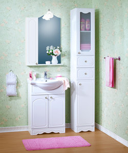 Мебель для ванной Бриклаер Лючия 60 белый глянец (Тумба с раковиной + зеркало)