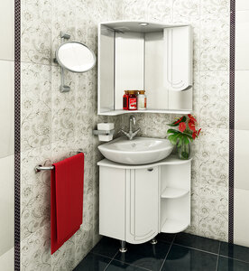 Мебель для ванной Runo Бис 40 R угловая (Тумба с раковиной + зеркало)