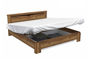 Двуспальная кровать СБК Кровать Гарда NEW Коричневое дерево ,140х200 см, С основанием, С подъемным механизмом