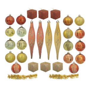 Новогодние ёлочные украшения: шары (6см 20 штук), сосульки (15см 4 штуки), мишура (270см 2 штуки), подарки (5,5см х 6 штук) KSB-Е96165
