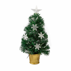 Новогоднее украшение - Ёлка светодиодная оптоволоконная, с золотыми иголками, в водёрке 939205
