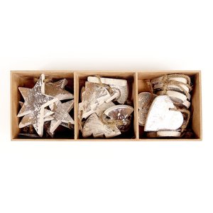 EnjoyMe Украшения новогодние подвесные silver stars/trees/hearts, елочные игрушки деревянные, в подарочной коробке, 24 шт. en_ny0012 939272