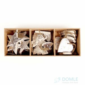 Украшения новогодние подвесные silver stars/trees/hearts, елочные игрушки деревянные, в подарочной коробке, 24 шт. EnjoyMe, арт.en_ny0012 939299