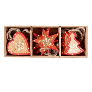 EnjoyMe Украшения новогодние подвесные stars/trees/hearts, елочные игрушки деверевянные, в подарочной коробке, 12 шт. en_ny0007 939331