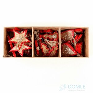 Украшения новогодние подвесные stars/trees/hearts, елочные игрушки деревянные, в подарочной коробке, 30 шт. EnjoyMe, арт.en_ny0008