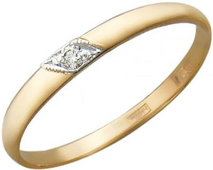 Золотое обручальное парное кольцо Эстет 01O110051 с фианитом, размер 21,5 мм