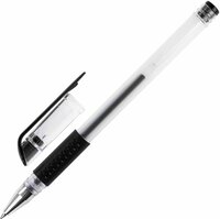 Ручка гелевая черная, узел 0,5 мм, линия 0,35 мм, резиновый упор, (141823)