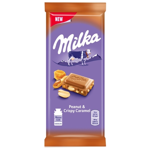 Шоколад Milka Peanut  amp; Crispy Caramel молочный с арахисом, кусочками хрустящей карамели, рисовыми шариками и кукурузными хлопьями 971585