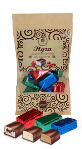 Конфеты Нуга ассорти с кедровыми орешками в шоколадной глазури крафт пакет 200 гр 972070