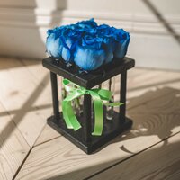 9 синих роз в пробирках